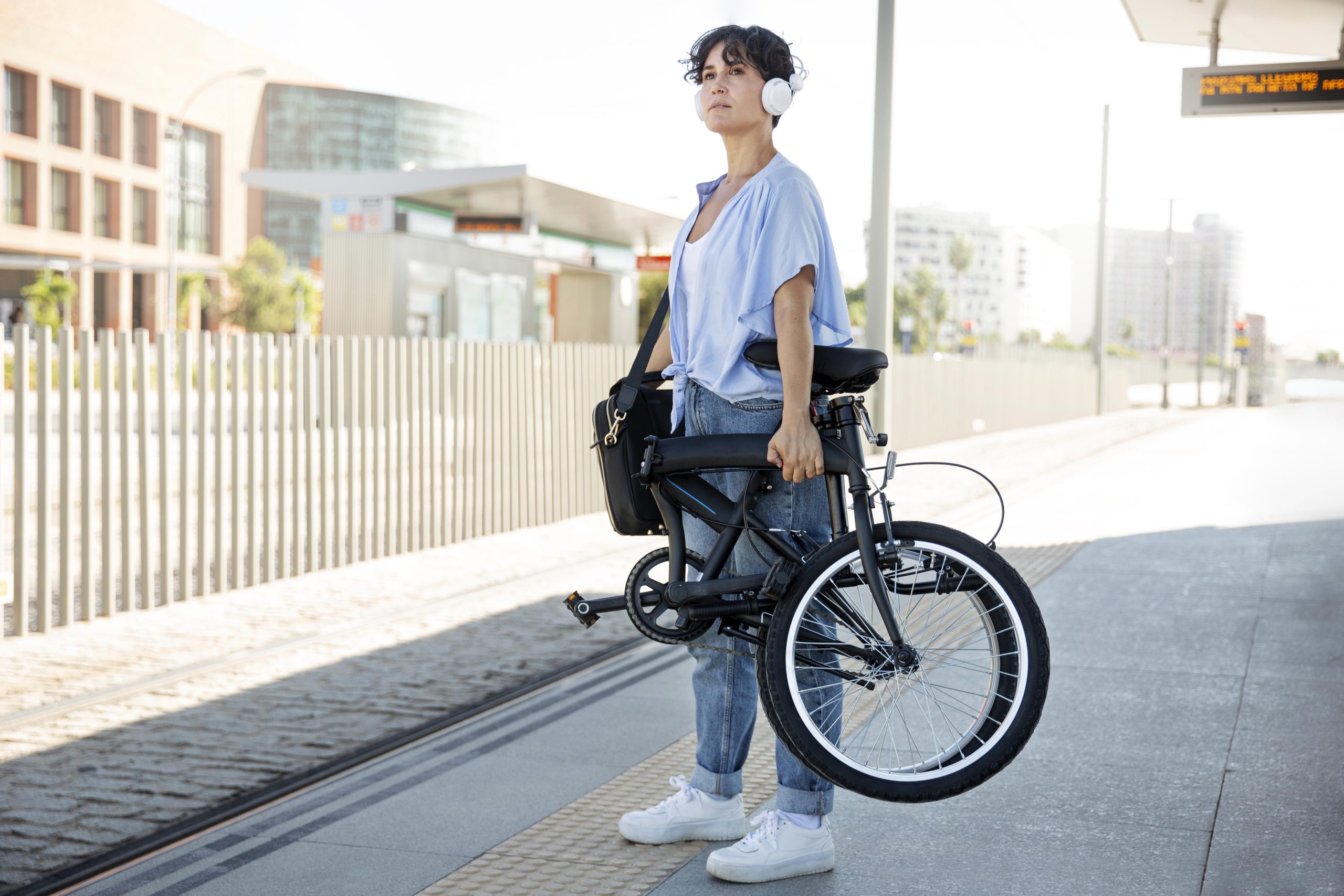 woman folding bike